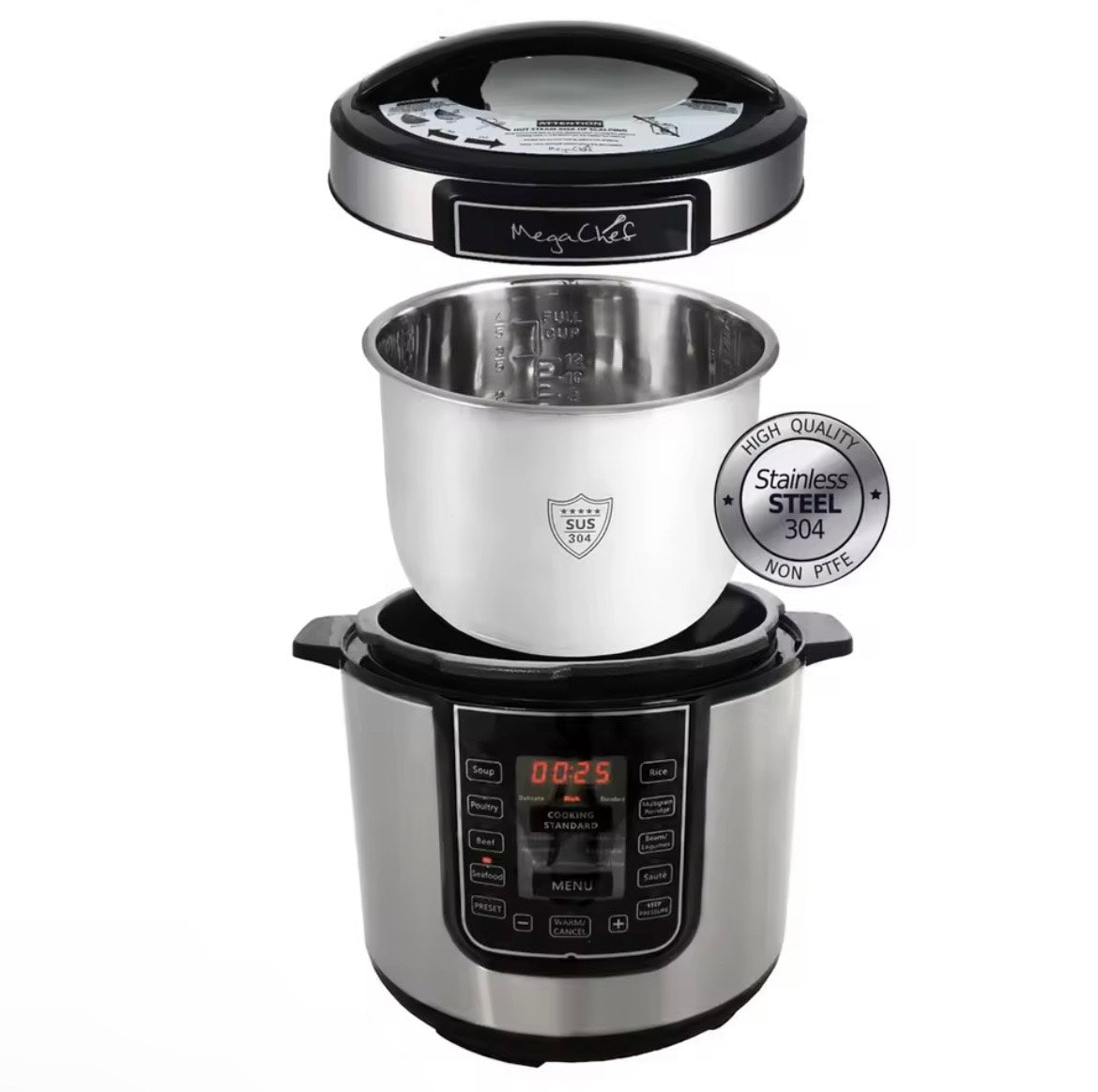 =6 Quart Pressure Cooker Multi Function Pressure Cooking Slow Cooking 14 Pre-Set Menu Automatic Shut-Off Stainless Steel Kitchen