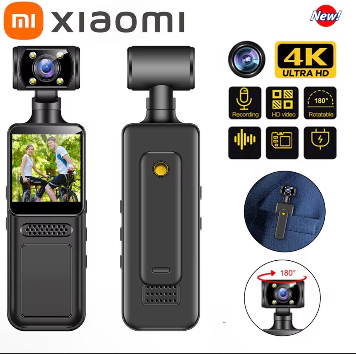 Xiaomi 8K HD Handheld Pocket Camera 180 ° Rotating Mini Portable Camera Wearable Night Vision Outdoor Sports Camera 2025 New