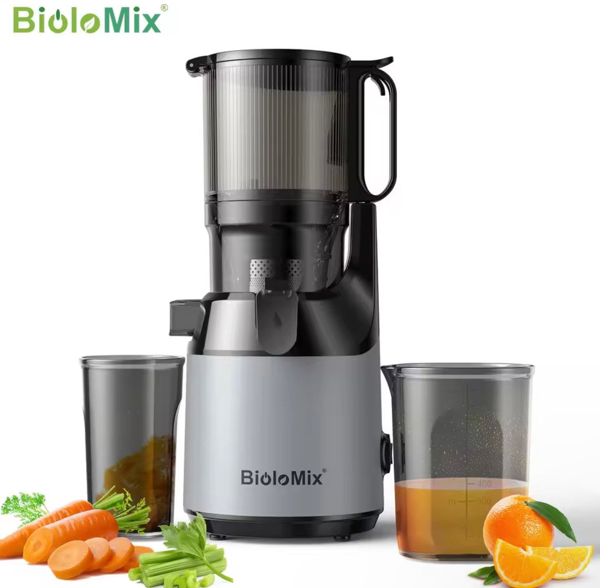 =BioloMix Cold Press Juicer,with 130mm Feed Chute,Fit Whole Fruits & Vegetables,High Juice Yield,BPA FREE Slow Masticating Juicer