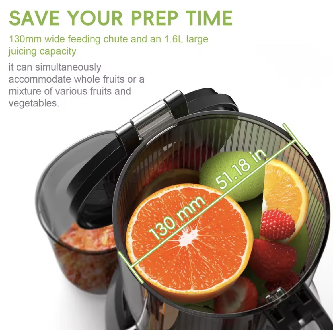 =BioloMix Cold Press Juicer,with 130mm Feed Chute,Fit Whole Fruits & Vegetables,High Juice Yield,BPA FREE Slow Masticating Juicer