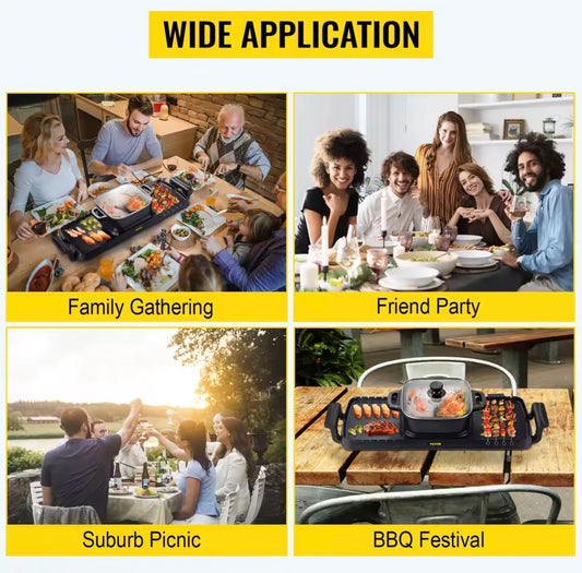 SucceBuy 2in1 Electric BBQ Pan Grill Hot Pot Multifunction Home Portable Smokeless Nonstick Detachable Hot Pot Barbecue Plate