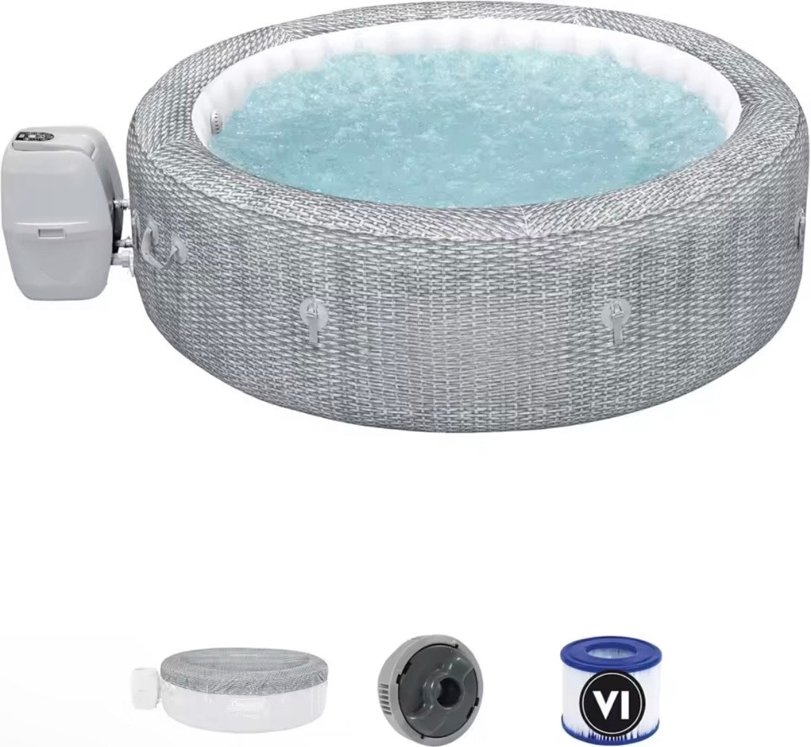 =SaluSpa Sicily AirJet 7 Person Inflatable Hot Tub Round Portable Outdoor Spa with 180 Soothing AirJets and Insulated Cover, Gray
