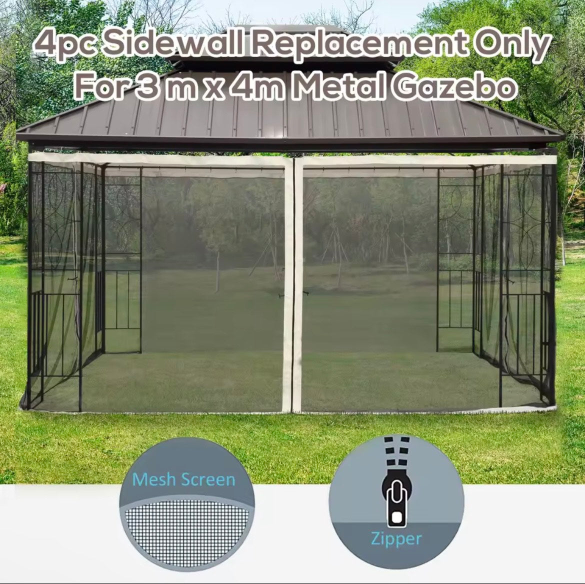 Universal Mesh Netting Screen Walls for 10' X 13' Gazebo, Beige