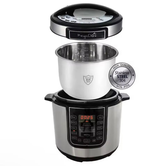 =6 Quart Pressure Cooker Multi Function Pressure Cooking Slow Cooking 14 Pre-Set Menu Automatic Shut-Off Stainless Steel Kitchen