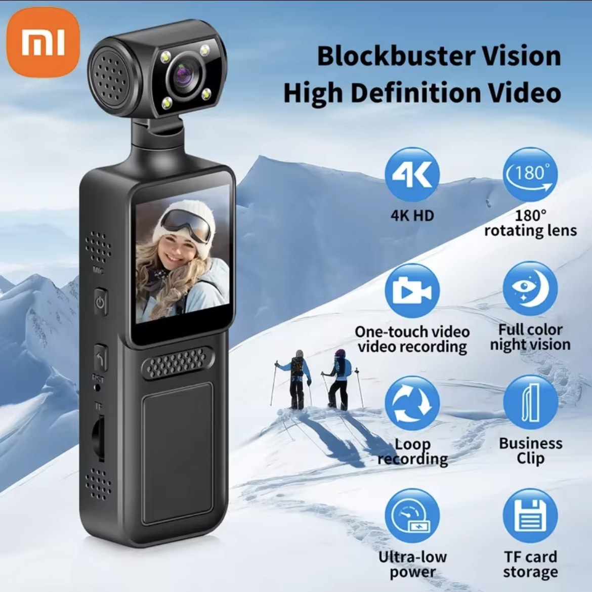 Xiaomi 8K HD Handheld Pocket Camera 180 ° Rotating Mini Portable Camera Wearable Night Vision Outdoor Sports Camera 2025 New