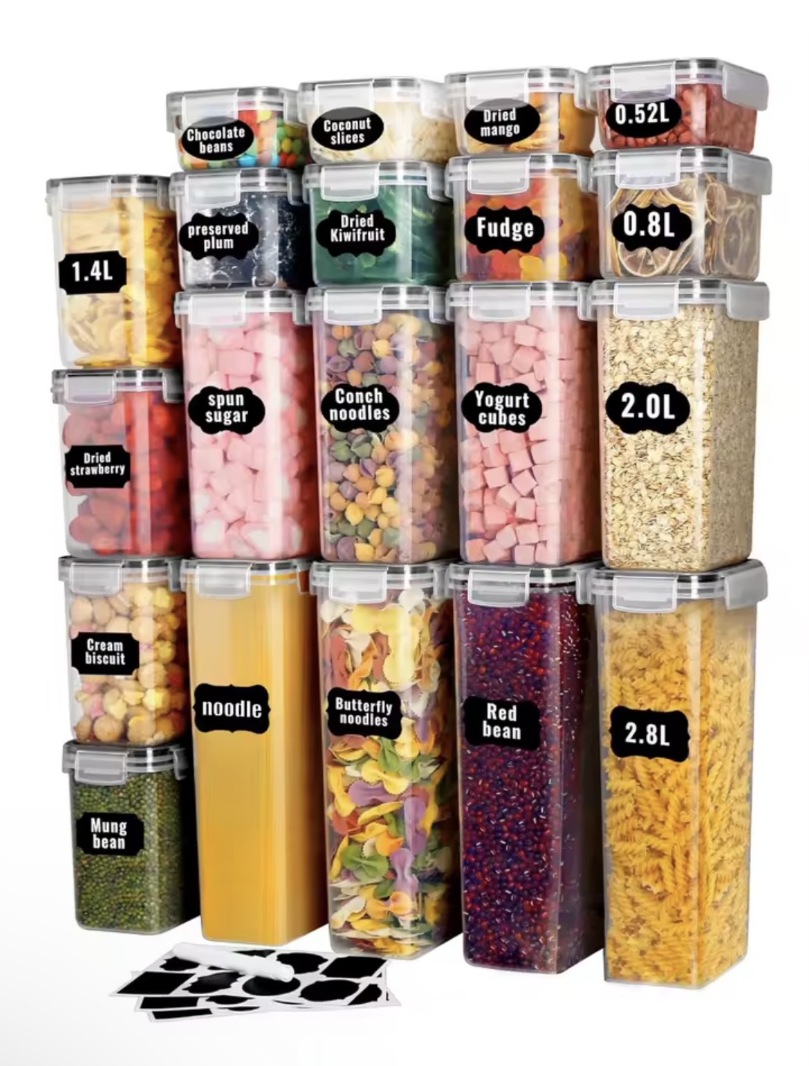 =24pcs Airtight food storage containers with LIDS, plastic cookie jars for kitchen pantry organization and storage, including lab